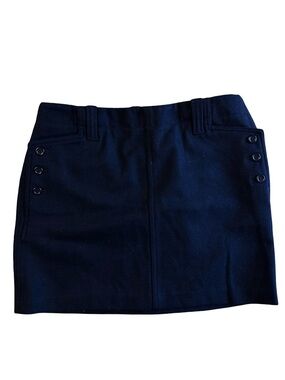 J. Crew Black Wool Blend Mini Skirt Size 4 Nautical Buttons Preppy Academia Chic
